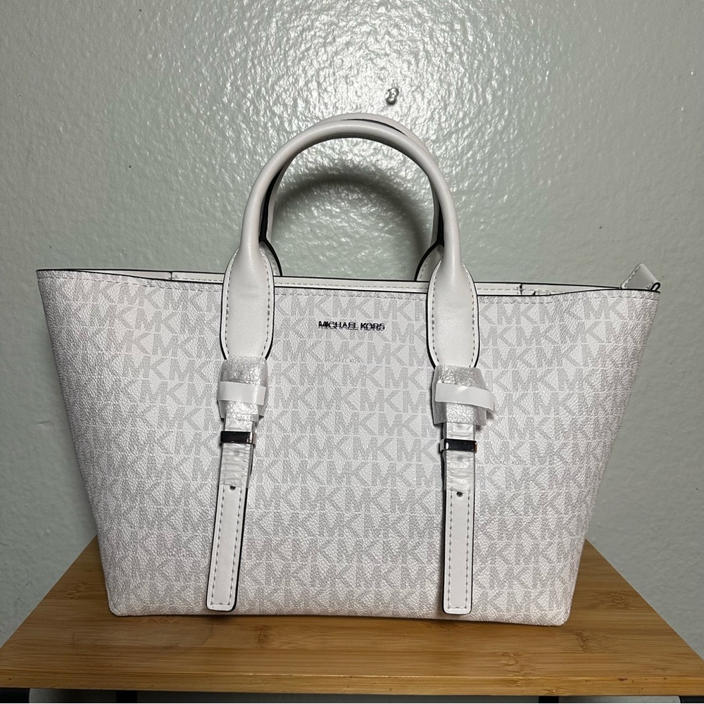 Michael Kors Monogram White Small Satchel Tote